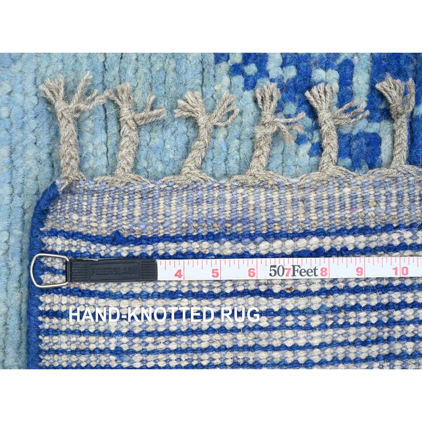 2'8"X10'5" Blue Geometric Moroccan Weave Wool Hand Knotted Runner Rug