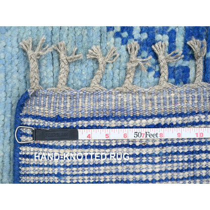 2'8"X10'5" Blue Geometric Moroccan Weave Wool Hand Knotted Runner Rug