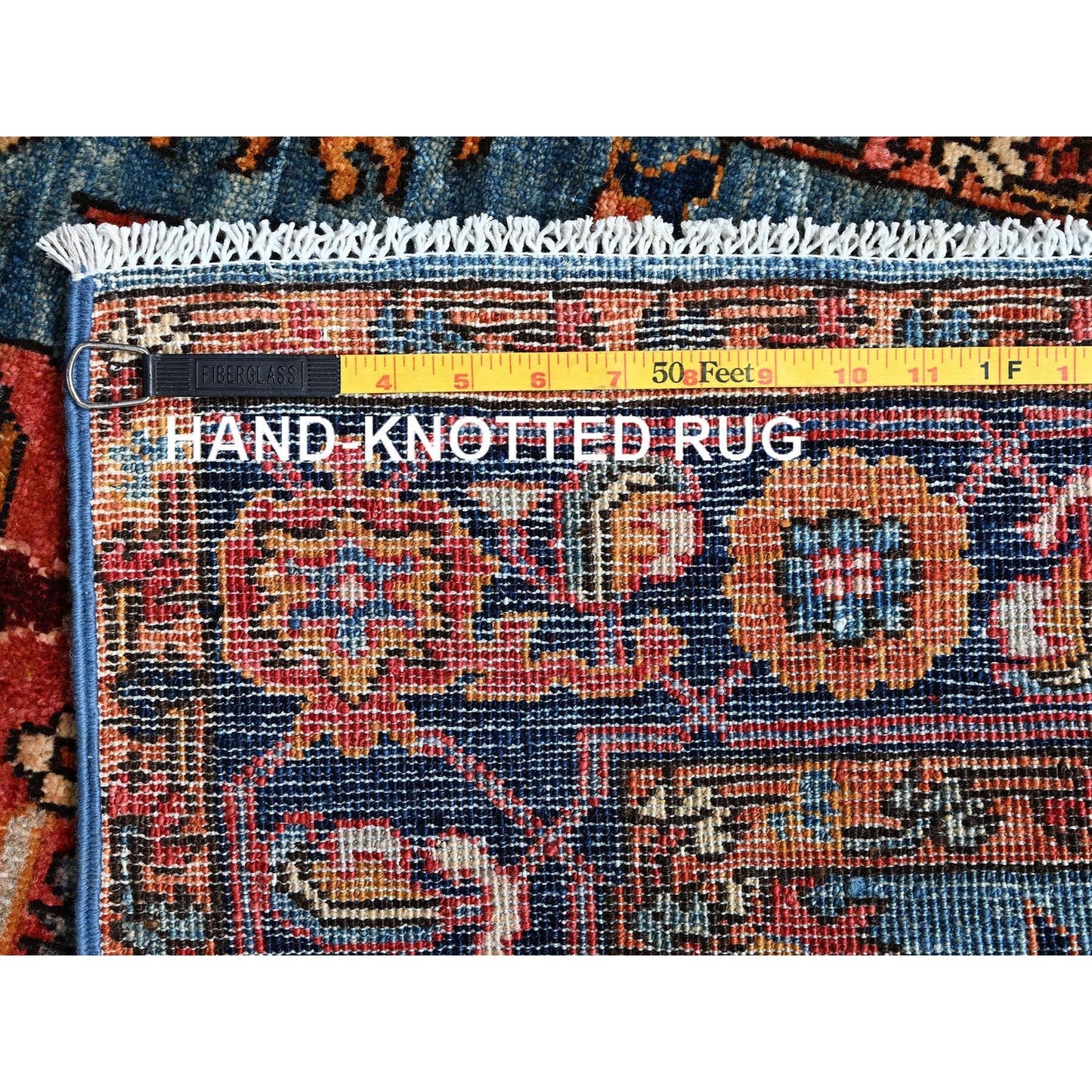 2'9"X12'10" Blue Heris All Over Design Soft Wool Hand Knotted Runner Rug