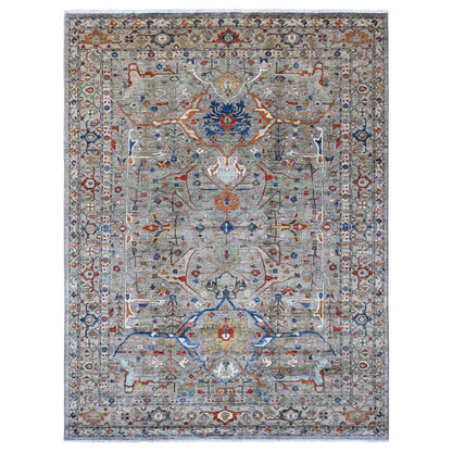 9'X12' Gray Peshawar With Bijar Garus Design Hand Knotted Pure Wool Rug