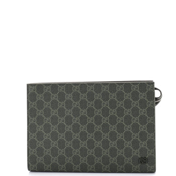 Gucci Wristlet Pouch Bicolor Gg Coated Canvas And Leather Small