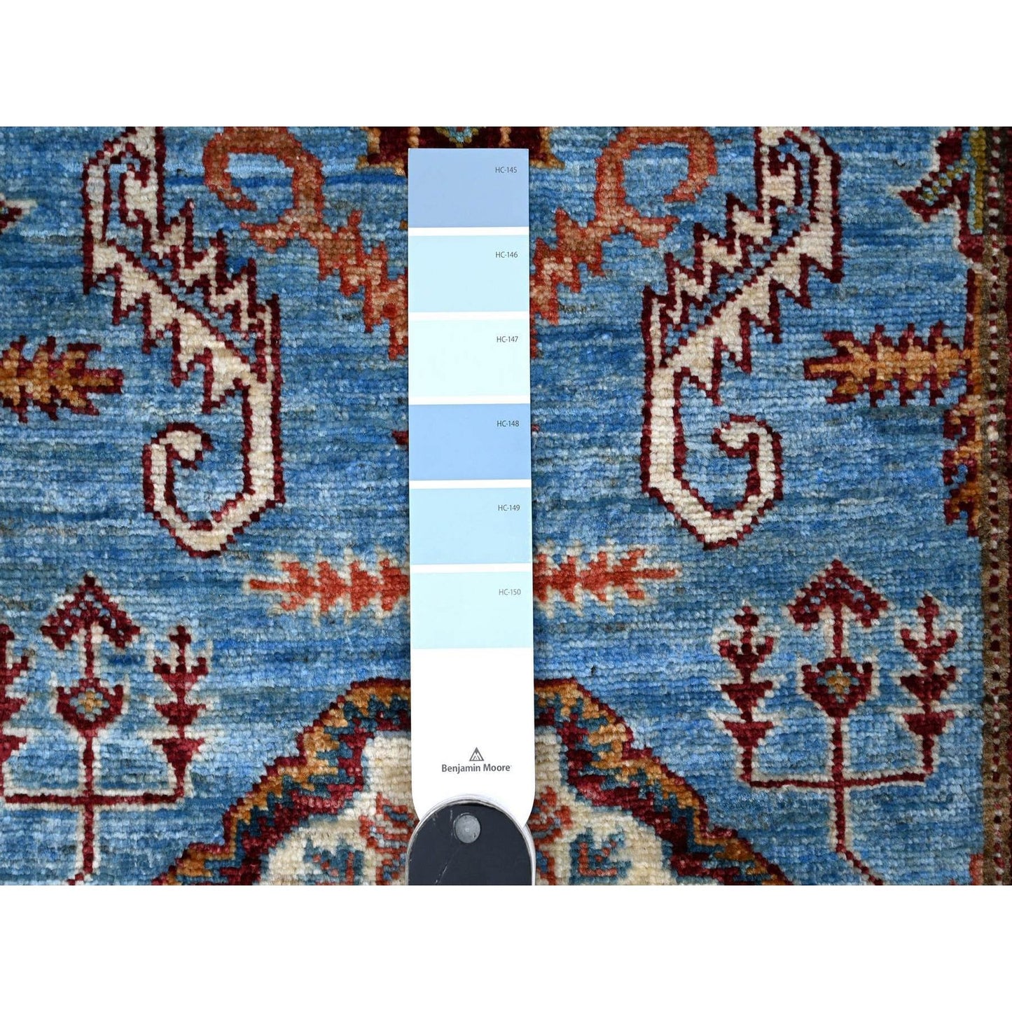 2'9"X8'8" Copen Blue Super Kazak Hand Knotted Medallions Wool Runner Rug