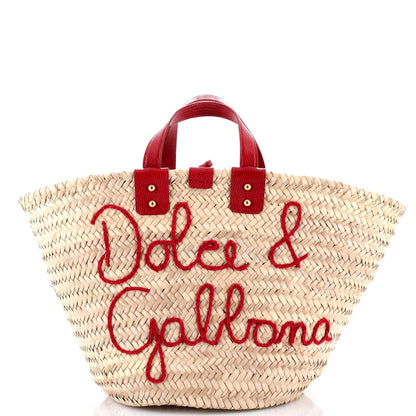 Dolce & Gabbana Kendra Logo Basket Bag Embroidered Straw