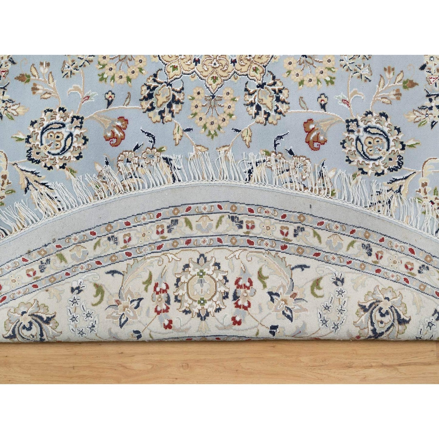 9'X9' Beau Blue Hand Knotted Nain Design 250 Kpsi 100% Wool Round Rug