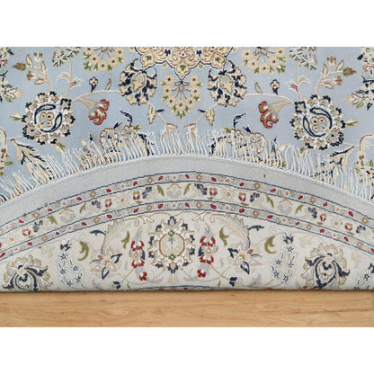 9'X9' Beau Blue Hand Knotted Nain Design 250 Kpsi 100% Wool Round Rug