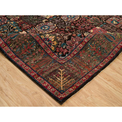 9'1"X12' Black Wool And Silk Hand Knotted Tebraz Vase Fine Oriental Rug
