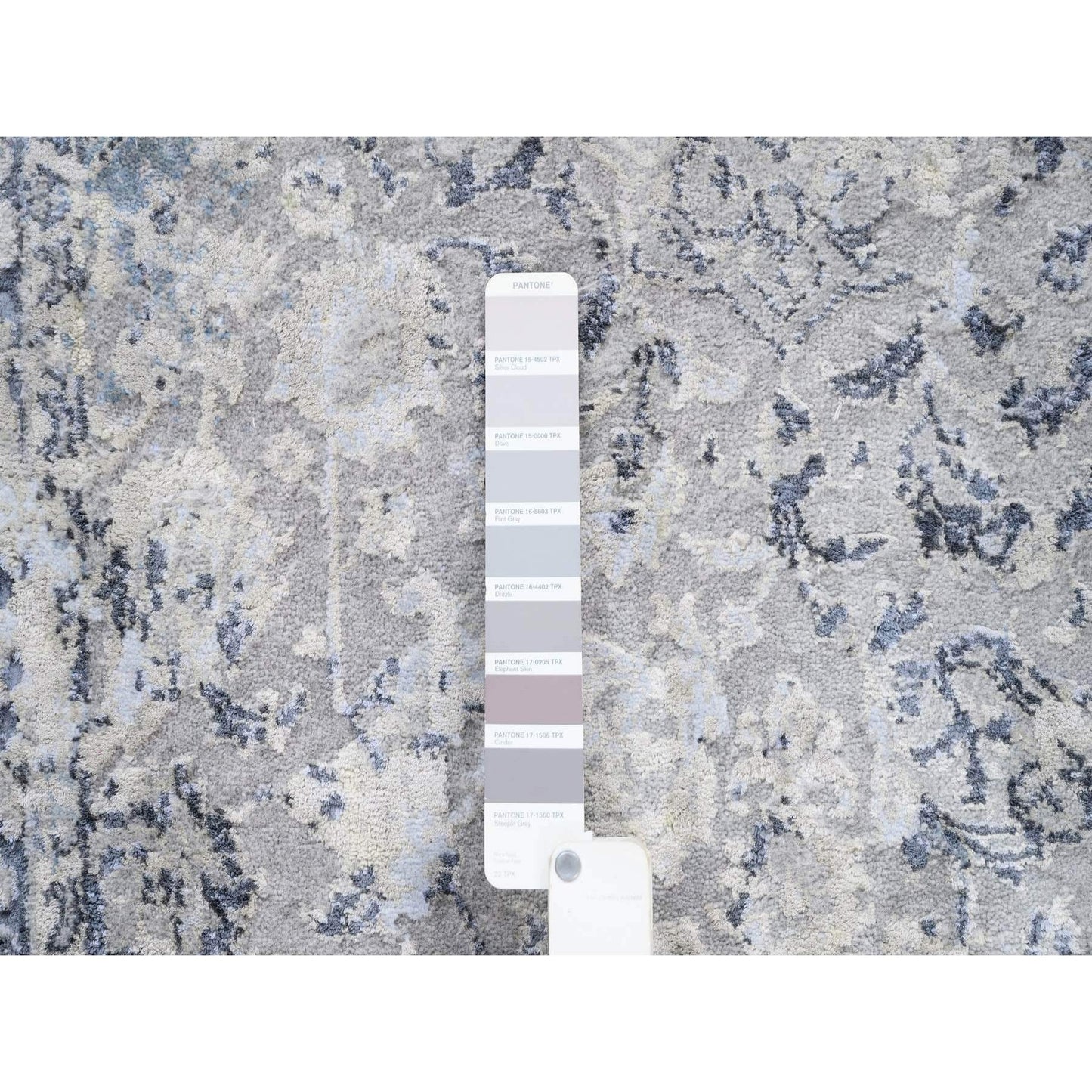 3'2"X4'10"Wool With Pure Silk Hand Knotted Gray Broken Kishoon Design Rug