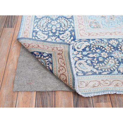 10'X12'9" Blue Worn Down Shiny Wool Cropped Thin Cleaned Oriental Rug