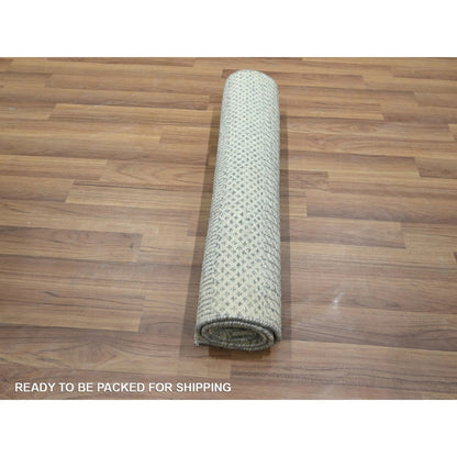 Ivory Hand Knotted 2'x3' Wool With Silk Modern Grass Design Rug