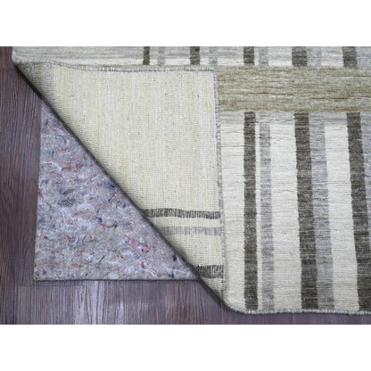 8'8"X11'8" Brown Bauhaus Inspired Line Design Hand Knotted Pure Wool Rug