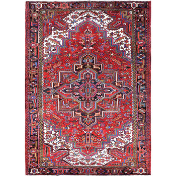 8'X11' Sox Red Antique Zoroastrian Heris Wool Hand Knotted Oriental Rug