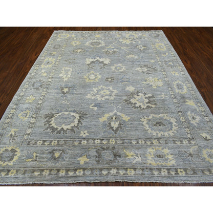 8'X9'10" Hand Knotted Gray Afghan Angora Ushak And Soft Wool Rug