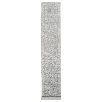 2'7"X20' Gray Wool And Silk Zoroastrian Design Hand Knotted Xl Runner Rug