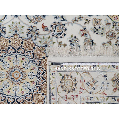 4'8"X6'10" Ivory Nain With Flower Design Hand Knotted Wool And Silk Rug