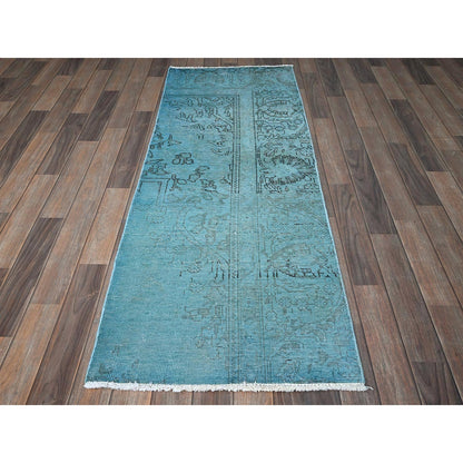 2'3"X6'2" Blue Overdyed Vintage Zoroastrian Hand Knotted Wool Runner Rug