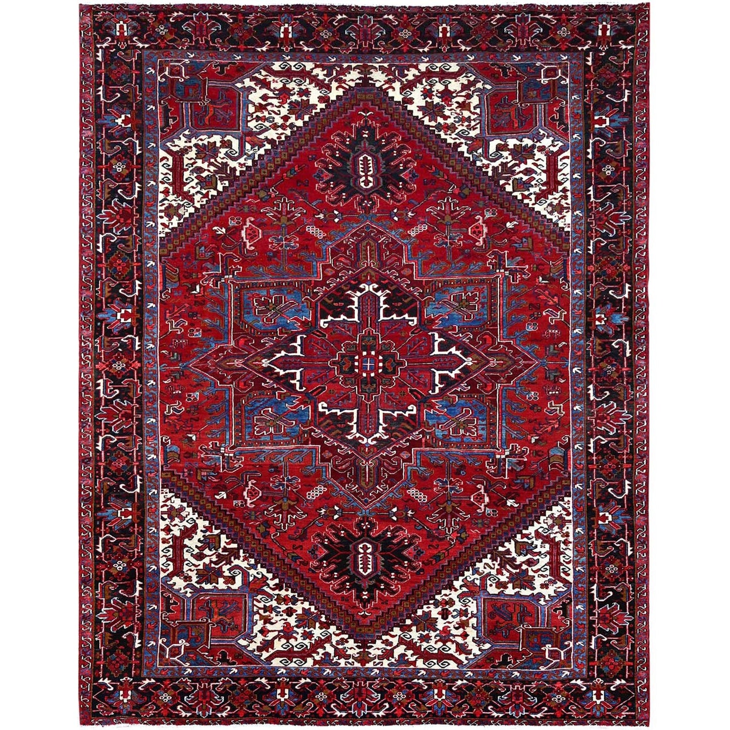 8'9"X10'10" Red Soft And Vibrant Wool Semi Antique Nomad Art Oriental Rug