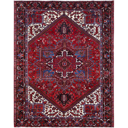 8'9"X10'10" Red Soft And Vibrant Wool Semi Antique Nomad Art Oriental Rug