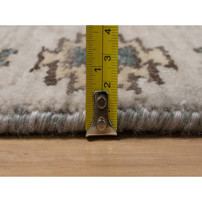 2'7"X9'10" Light Gray Southwest Design Hand Knotted Pure Wool Runner Rug
