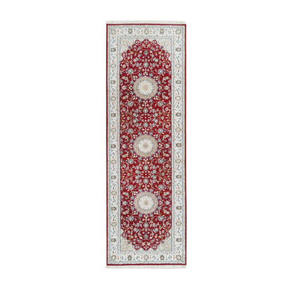 2'7"X8' Burgundy Red Nain Design 250 Kpsi Wool Runner Oriental Rug