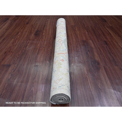 4'X6' Gray Hand Knotted Afghan Angora Oushak Leaf Design Pure Wool Rug
