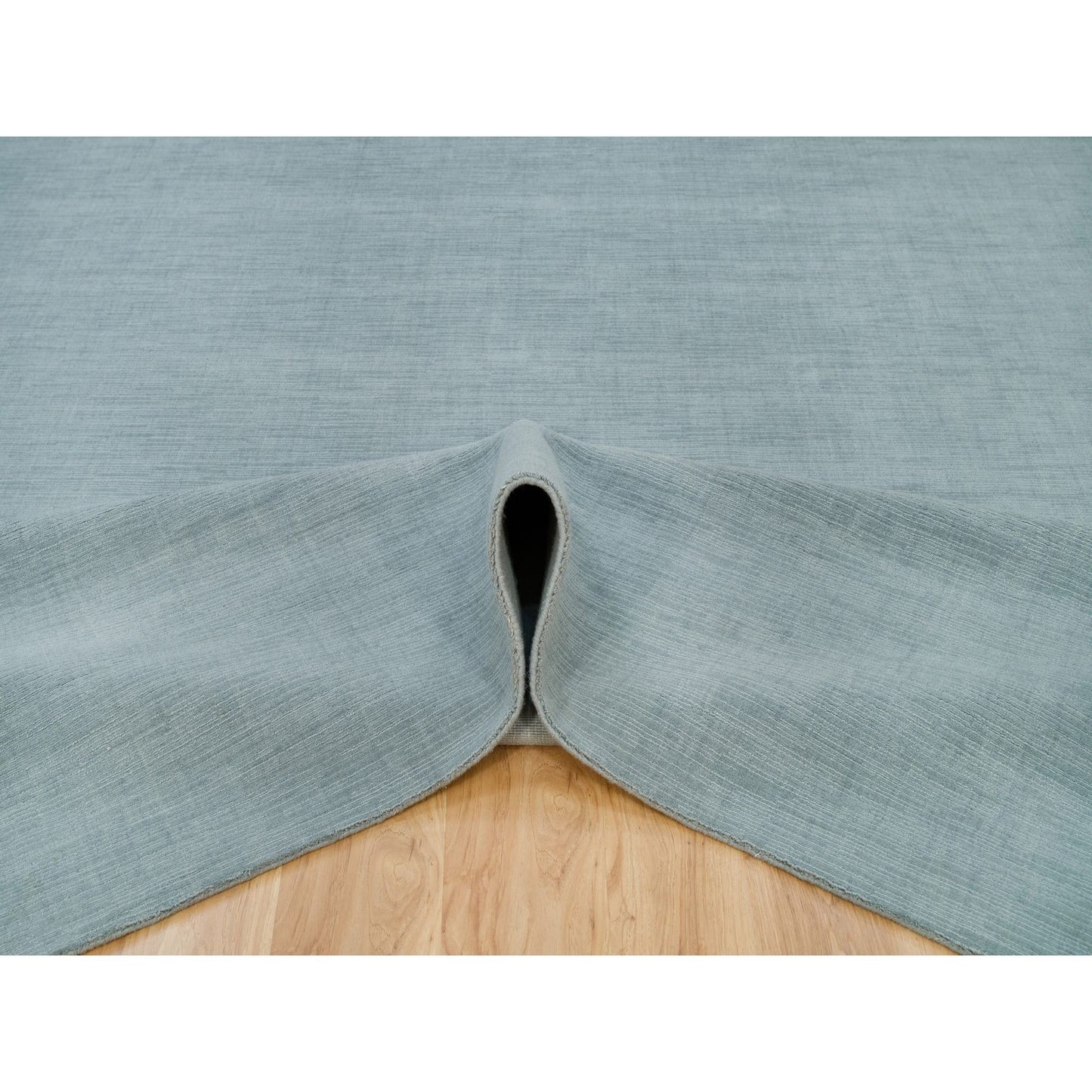 9'X11'10" Gray Loom Knotted Plain Wool And Plant Based Silk Oriental Rug