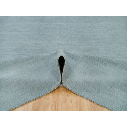 9'X11'10" Gray Loom Knotted Plain Wool And Plant Based Silk Oriental Rug