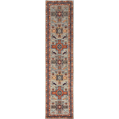 2'7"X11'3" Gray Caucasian Design 200 Kpsi Hand Knotted Wool Runner Rug