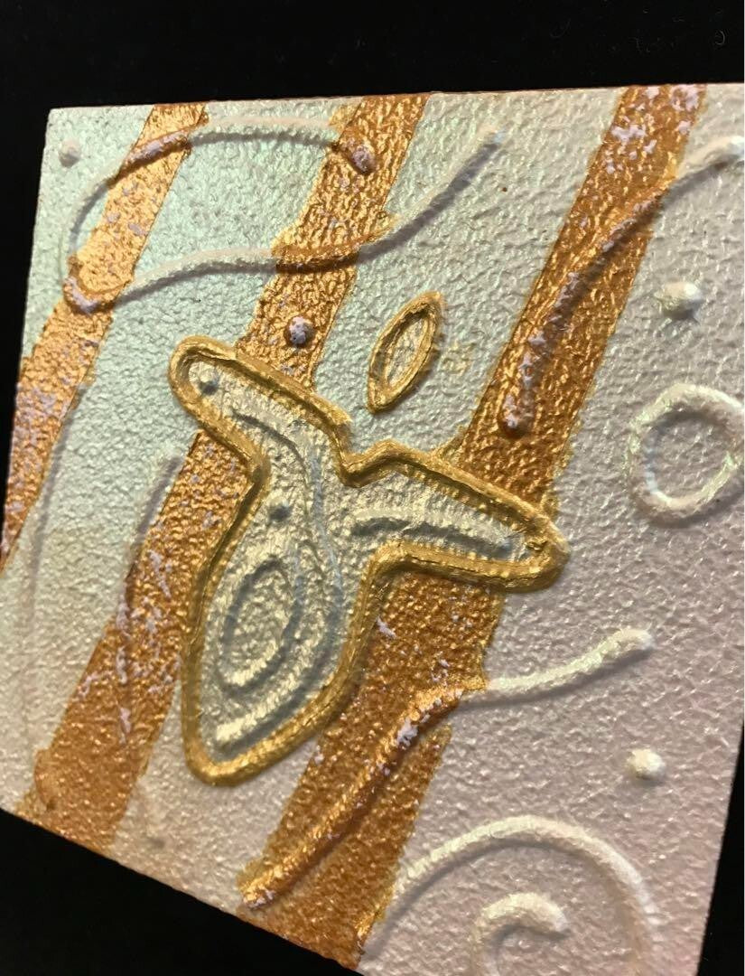 Andy Lakey - Love Angels Pink & Green Original Textured Painting On Wood Signed