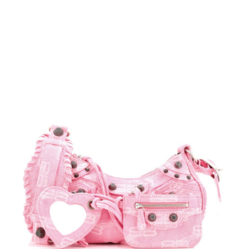 Balenciaga Le Cagole Giant Studs Shoulder Bag Bb Denim Xs
