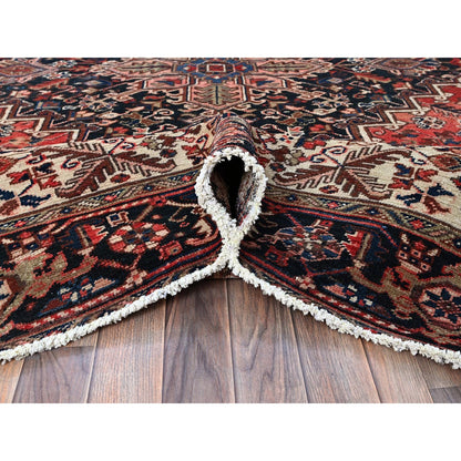 9'5"X11' Red Vintage Zoroastrian Heris Pure Wool Hand Knotted Squarish Rug