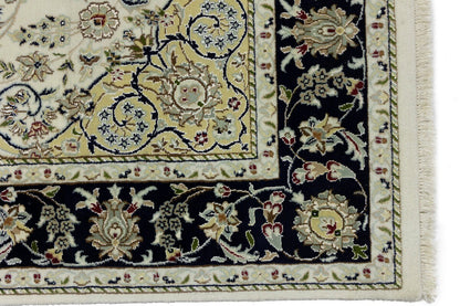 Hand-Knotted Indo-Nain Floral Medallion Rug