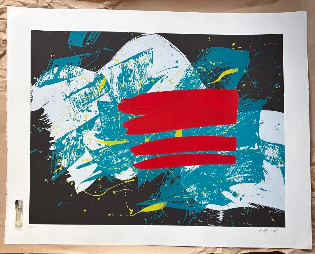Kazuo Shiraga Red Flag Large Silkscreen Print by Gutai Art 1993 Signed Authentic