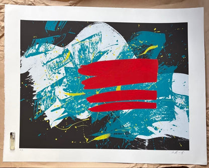 Kazuo Shiraga Red Flag Large Silkscreen Print by Gutai Art 1993 Signed Authentic
