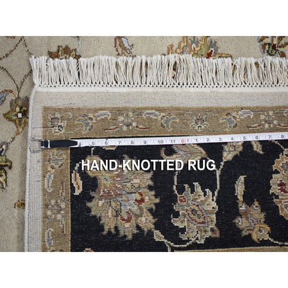 6'X9'3" Round Black Hand Knotted Half Wool & Half Silk Rajasthan Rug