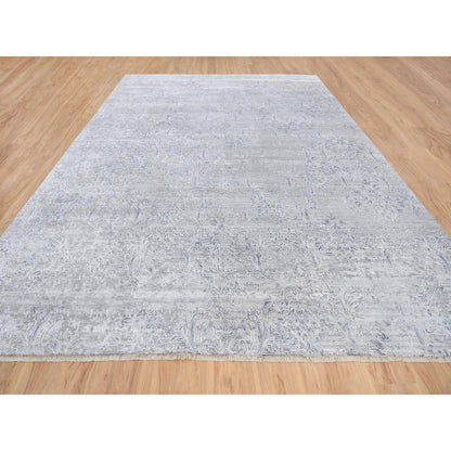 10'X13'10" Ivory Hand Knotted Damask Design Wool And Plant Based Silk Rug