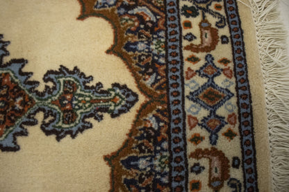Hand-Knotted Vintage Oriental Rug Cream Floral