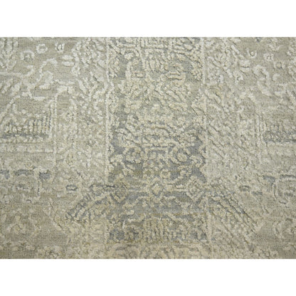 10'X10' Oyster White Jewelry Design Wool And Silk Hand Knotted Round Rug