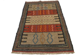 Tribal Sumak Herati Flat-Weave Oriental Rug Khaki