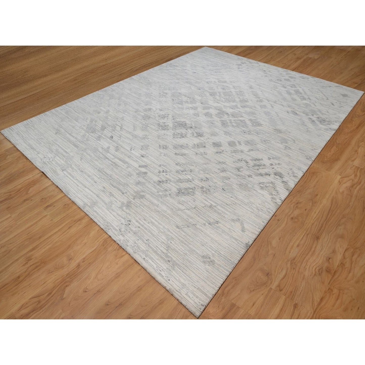 9'X12'1" Ivory Hand Knotted Modern Design Undyed Natural Wool Oriental Rug