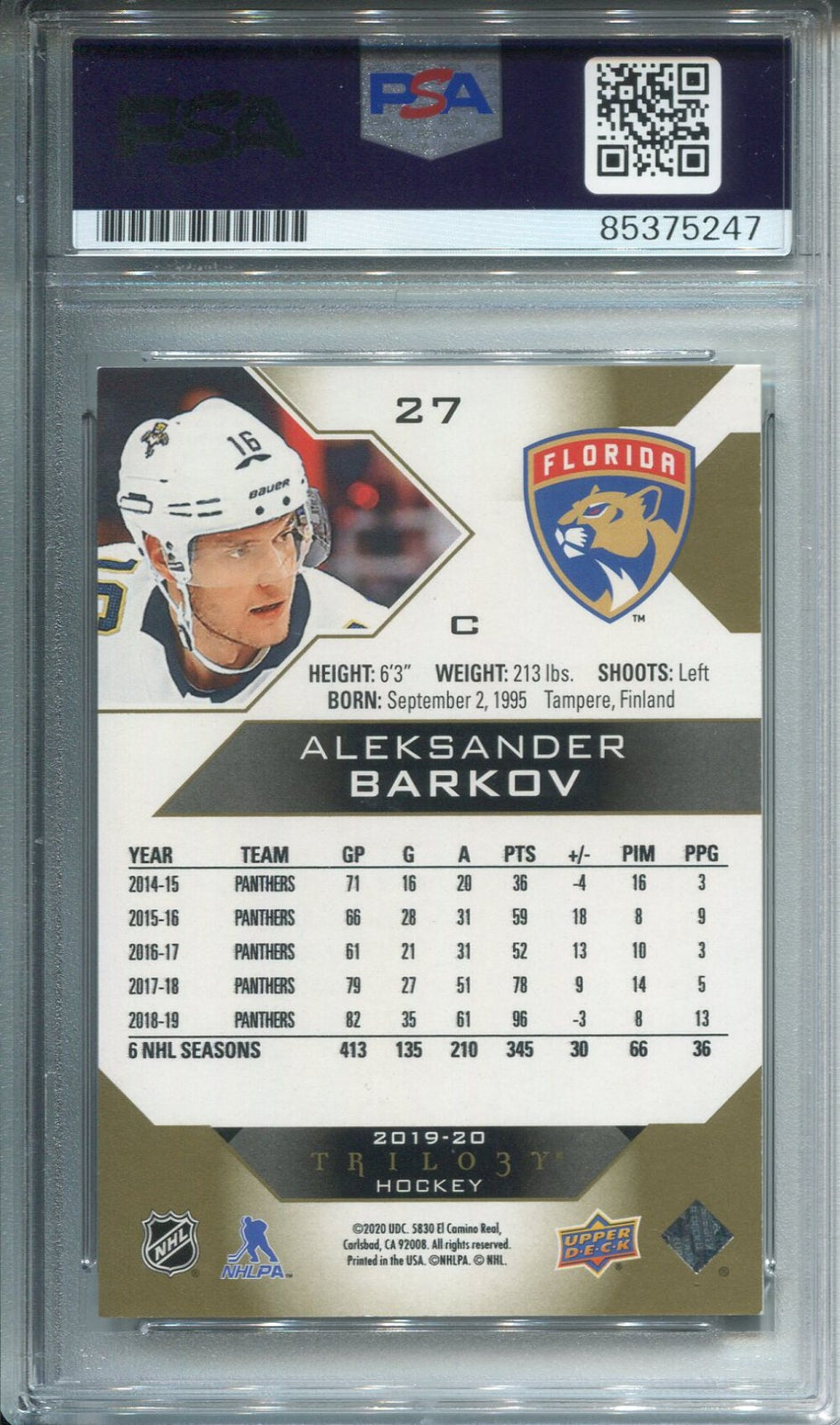 Aleksander Barkov Autographed Upper Deck Card Psa Auto Grade 10