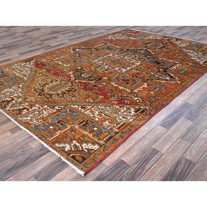 6'10"X10'8" Orange Vintage Zoroastrian Heris 100% Wool Hand Knotted Rug