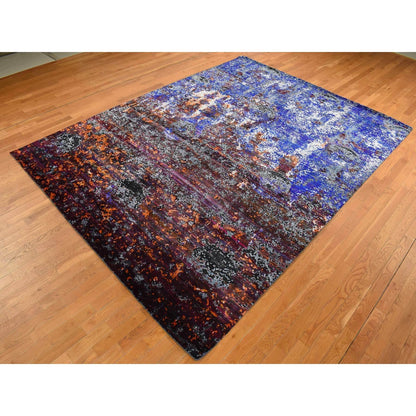 8'10"X12' Blue Hand Knotted Galactical Modern Design Silk And Pile Rug