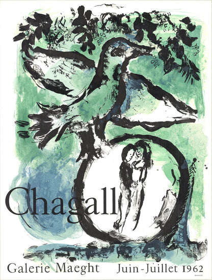 Marc Chagall Oiseau Vert " Lithograph Modernism Green Black & Wh