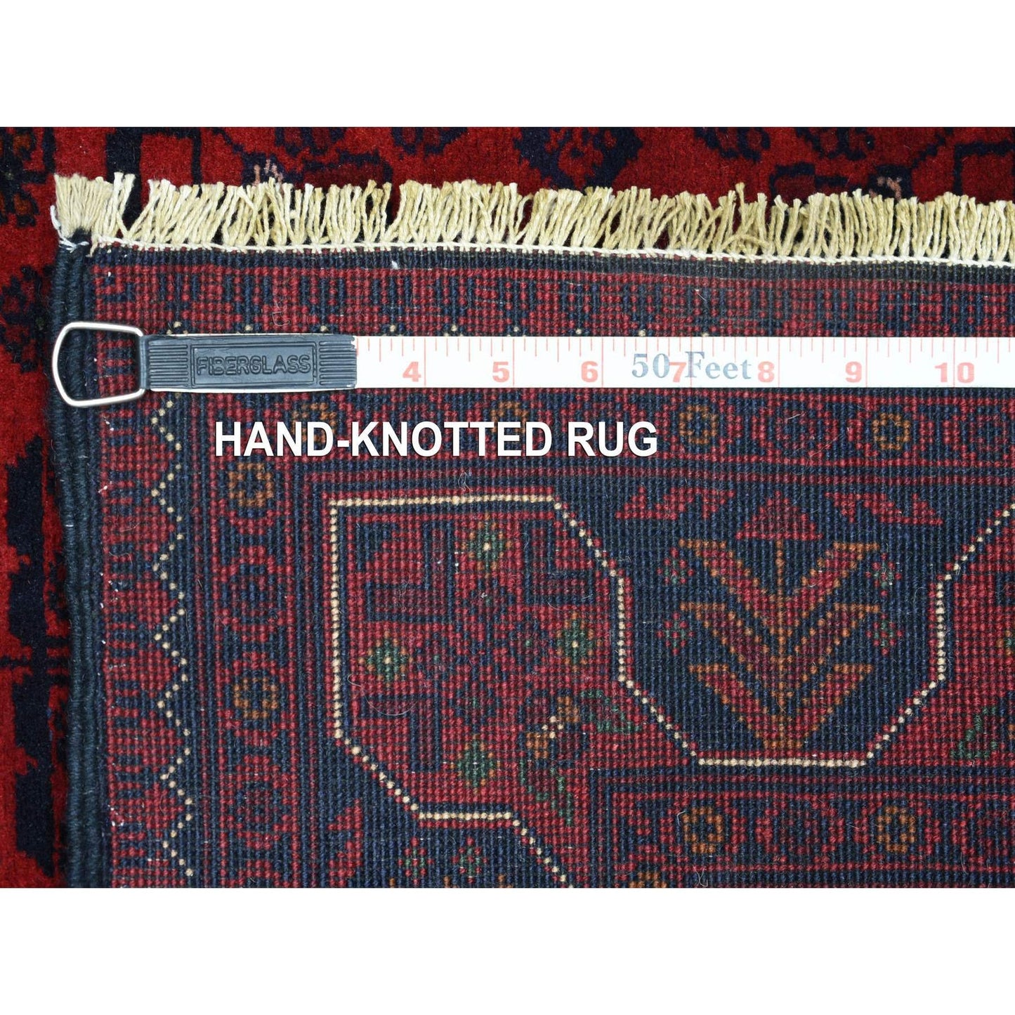 3'4"X4'8" Deep Red Pure Wool Hand Knotted Afghan Khamyab Rug