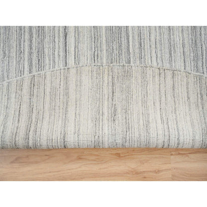 12'X12' Gray Hand Loomed Undyed Natural Wool Modern Design Round Rug