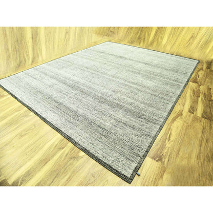 12'2"X15' Gray & Black Hand Knotted Oxidized Grass Design Oversized Rug