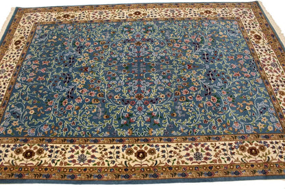 6X8 ft Hand-Knotted Teal Blue Kirman Oriental Rug