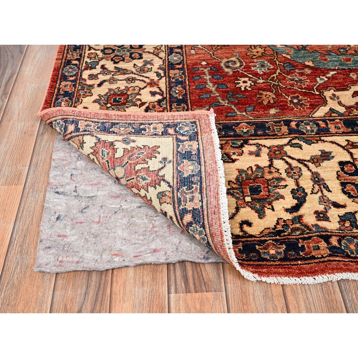 Rug 8'x10'6" Coral Red Aryana Grade Sickle Leaf Design Hand Knotted Wool