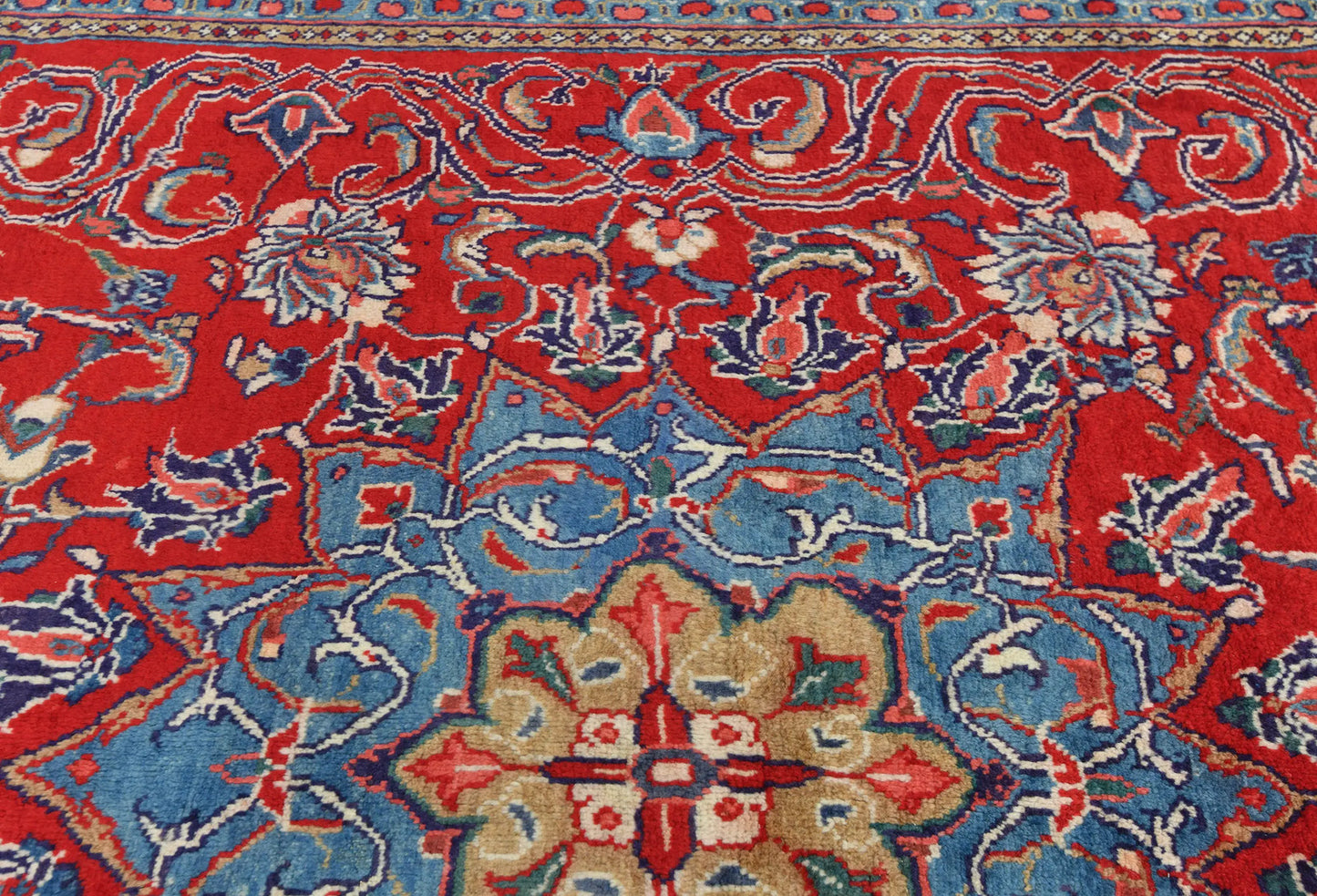 Hand-knotted oriental rug vintage red floral design traditional carpet 7x10