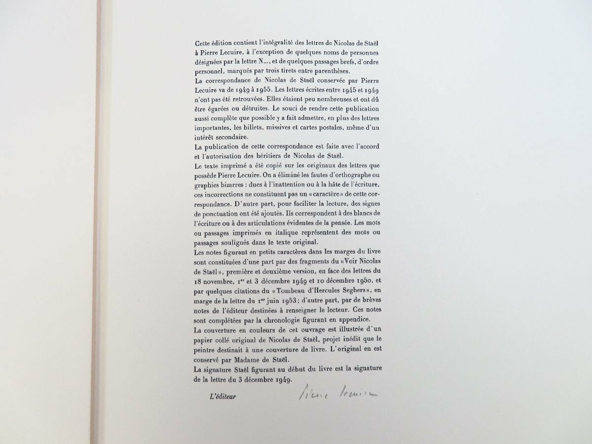 Nicolas De Stael -Lettres De Nicolas De Stael A Pierre Lecuire 1966 Ed225 Signed
